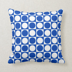 Mid-Century Chequerboard - cobalt and white Throw Pillow