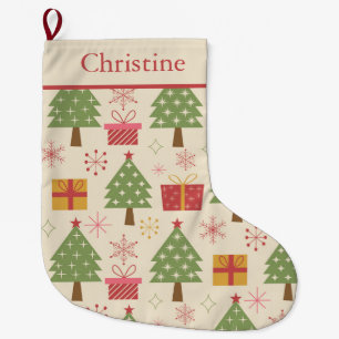 Mid Century Christmas Atomic Trees custom name  Large Christmas Stocking