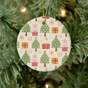 Mid Century Christmas Atomic Trees with Snowflakes Ceramic Ornament