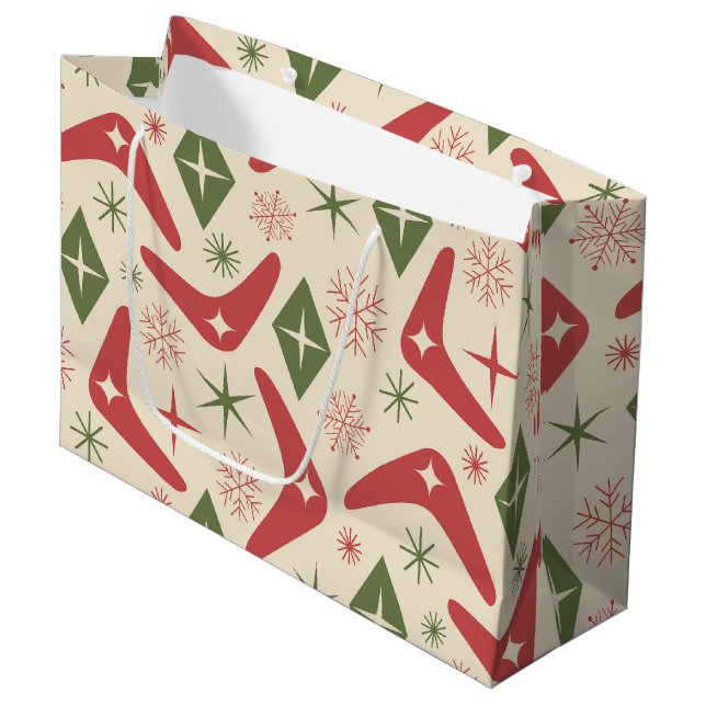 Mid Century Christmas Boomerangs with Diamonds  Large Gift Bag (Front Angled)