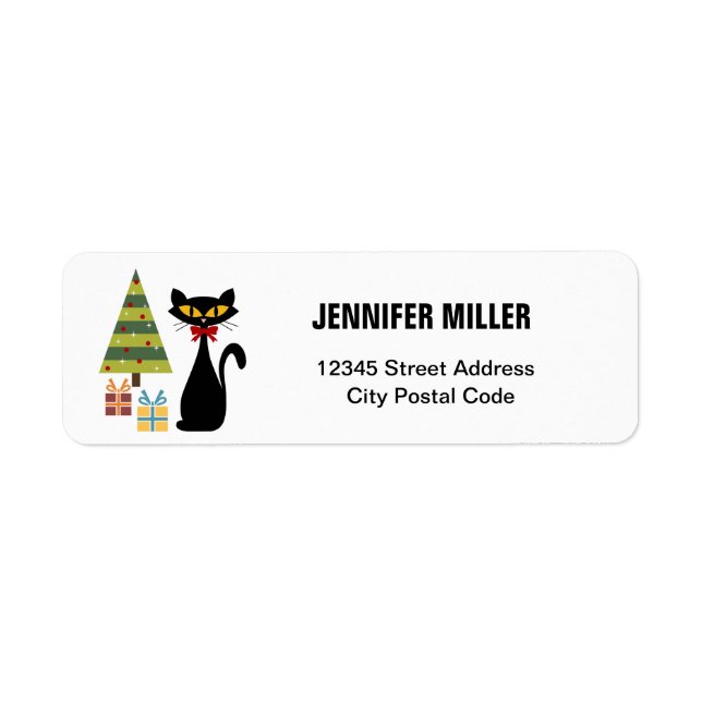 Mid Century Christmas cat Retourner l'étiquette d' (Devant)