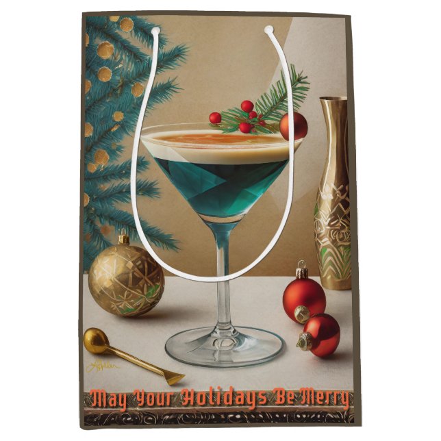 Mid Century Christmas Cocktail Party Happy Hour Medium Gift Bag (Front)