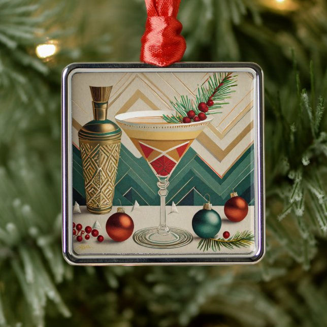 Mid Century Christmas Cocktail Party Happy Hour Metal Ornament (Tree)
