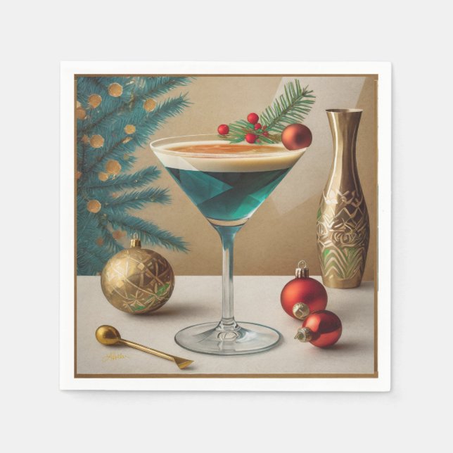 Mid Century Christmas Cocktail Party Happy Hour Napkin (Front)