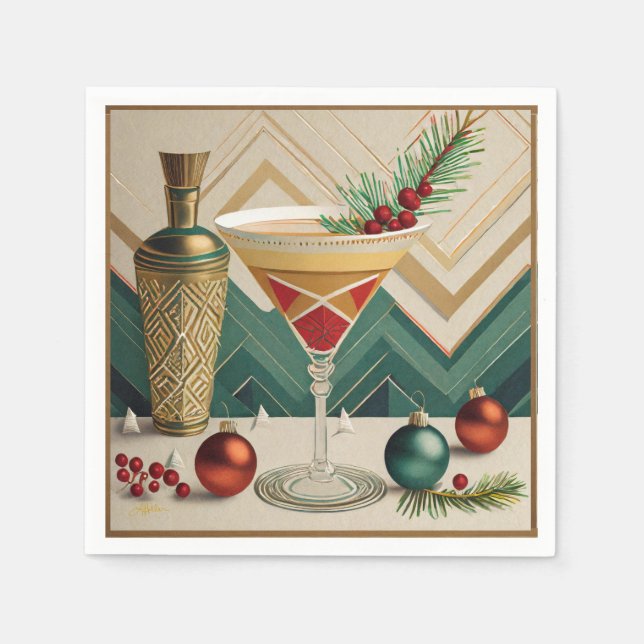 Mid Century Christmas Cocktail Party Happy Hour Napkin (Front)