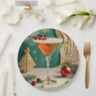 Mid Century Christmas Cocktail Party Happy Hour Paper Plate