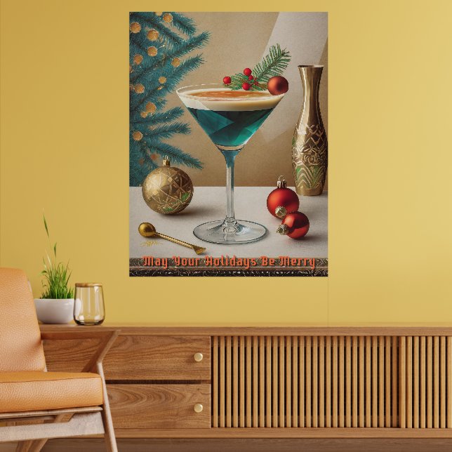 Mid Century Christmas Cocktail Party Happy Hour Poster (Living Room 2)