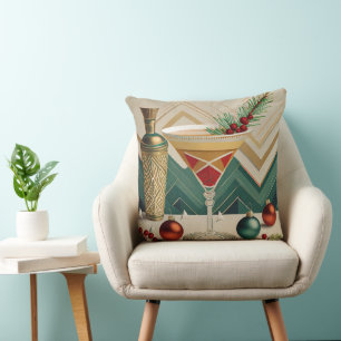 Mid Century Christmas Cocktail Party Happy Hour Throw Pillow