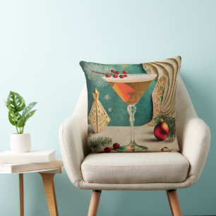 Mid Century Christmas Cocktail Party Happy Hour Throw Pillow