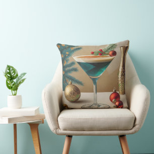 Mid Century Christmas Cocktail Party Happy Hour Throw Pillow