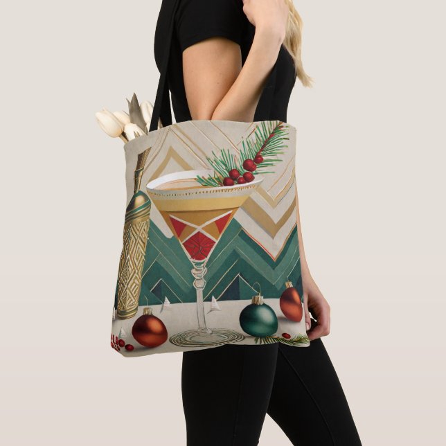 Mid Century Christmas Cocktail Party Happy Hour Tote Bag (Close Up)