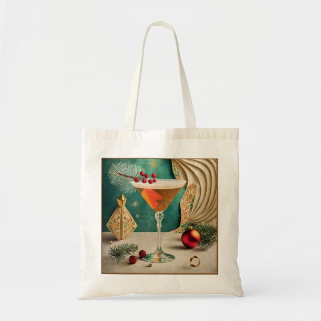 Mid Century Christmas Cocktail Party Happy Hour Tote Bag (Front)