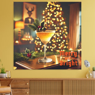 Mid Century Christmas Merry & Bright Cocktail Canvas Print