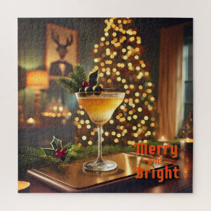 Mid Century Christmas Merry & Bright Cocktail  Jigsaw Puzzle