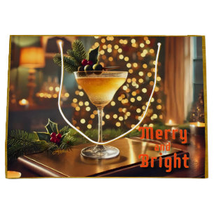 Mid Century Christmas Merry & Bright Cocktail  Large Gift Bag