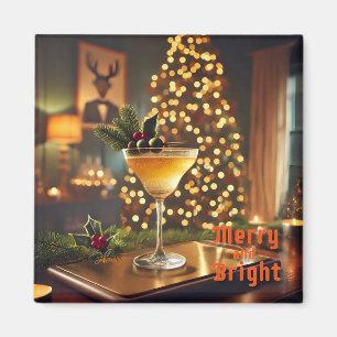 Mid Century Christmas Merry & Bright Cocktail  Magnet