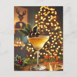 Mid Century Christmas Merry & Bright Cocktail Postcard