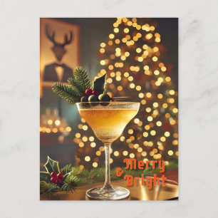 Mid Century Christmas Merry & Bright Cocktail  Postcard