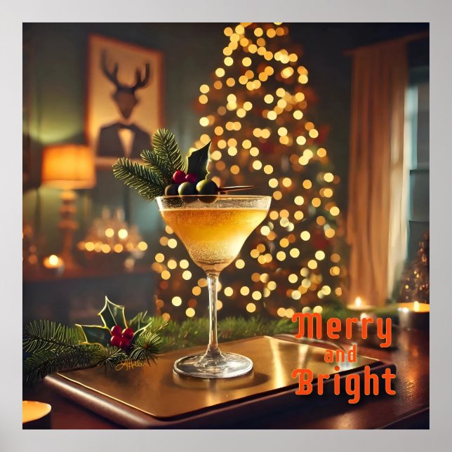 Mid Century Christmas Merry & Bright Cocktail  Poster (Front)