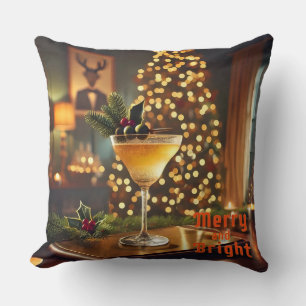 Mid Century Christmas Merry & Bright Cocktail  Throw Pillow