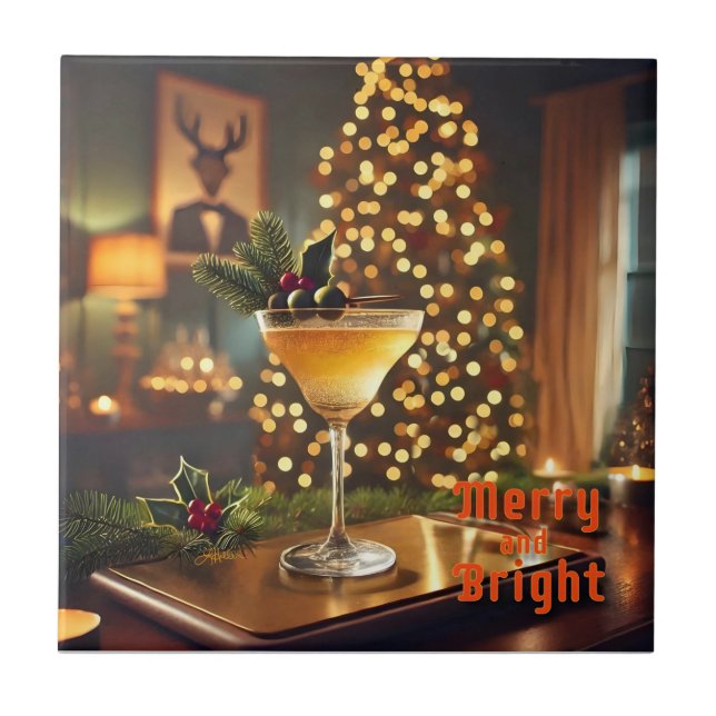 Mid Century Christmas Merry & Bright Cocktail  Tile (Front)