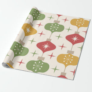 Mid Century Christmas Ornaments with Atomic stars Wrapping Paper