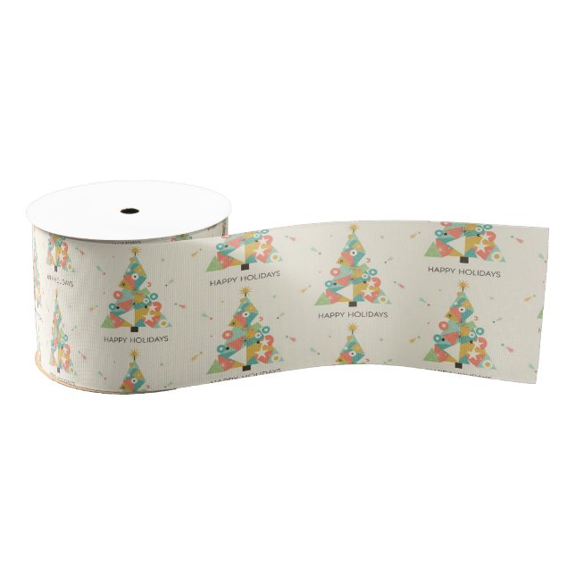 Mid-Century Christmas Tree – Retro Pastel Grosgrain Ribbon (Spool)