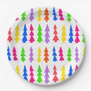 Mid Century Christmas Trees Multi Color Paper Plate