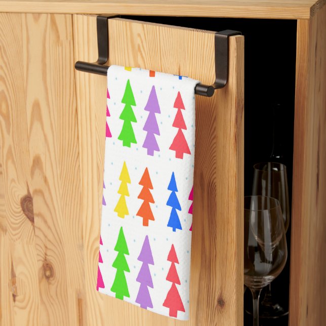 Mid Century Christmas Trees Multi Colour  Kitchen Towel (Thirds Fold)