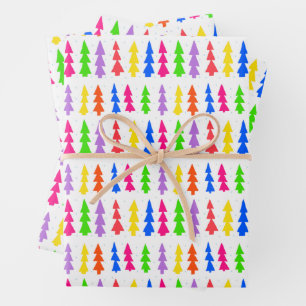 Mid Century Christmas Trees Multi Colour Wrapping Paper Sheet