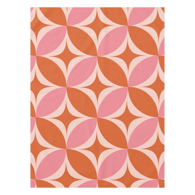 Mid Century Circle Starbursts pink and orange Tablecloth (Front)