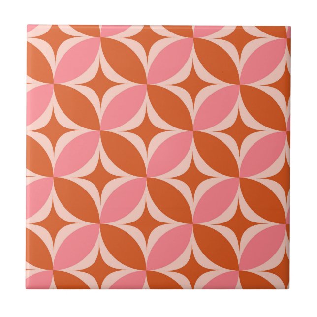 Mid Century Circle Starbursts pink and orange Tile (Front)