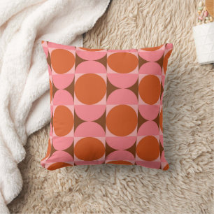 Mid century Circles and Half Circles Pink Orange  Throw Pillow