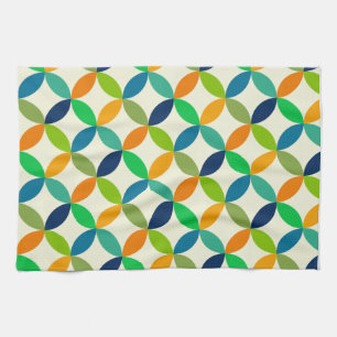 Mid Century Circles in Green, Teal And Orange  Kitchen Towel