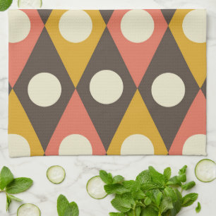 Mid Century Circles on Terracotta Mustard Diamonds Kitchen Towel
