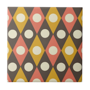 Mid Century Circles on Terracotta Mustard Diamonds Tile