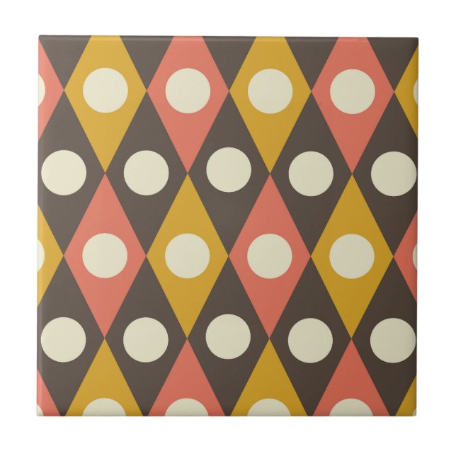 Mid Century Circles on Terracotta Mustard Diamonds Tile (Front)