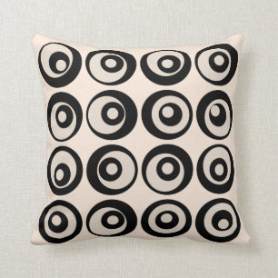 Mid Century Circles Pattern Black And Cream Throw Pillow
