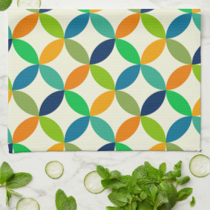 Mid century circles pattern green blue orange  kitchen towel