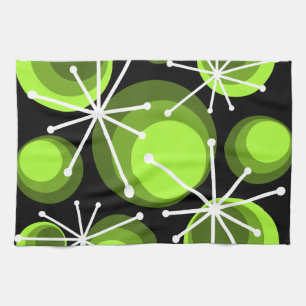 Mid Century Circles Starbursts Chartreuse Kitchen Towel