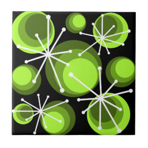 Mid Century Circles Starbursts Chartreuse Tile