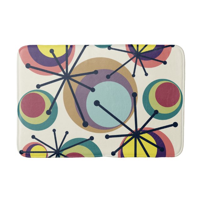 Mid Century Circles Starbursts Colourful Bath Mat (Front)