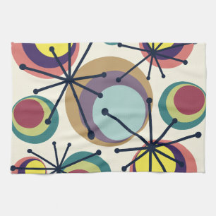 Mid Century Circles Starbursts Colourful Kitchen Towel
