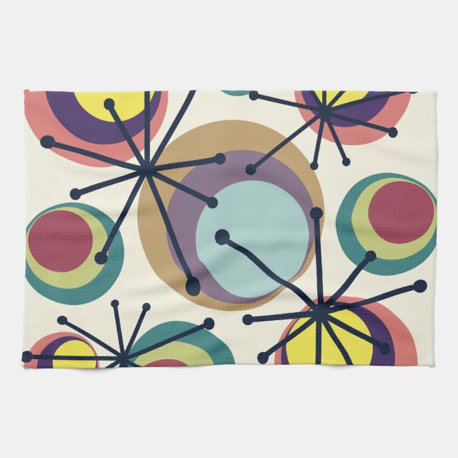 Mid Century Circles Starbursts Colourful Kitchen Towel (Horizontal)