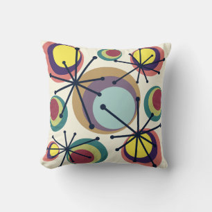 Mid Century Circles Starbursts Colourful Throw Pillow