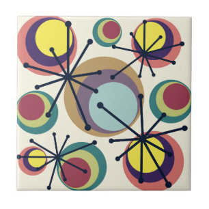 Mid Century Circles Starbursts Colourful Tile