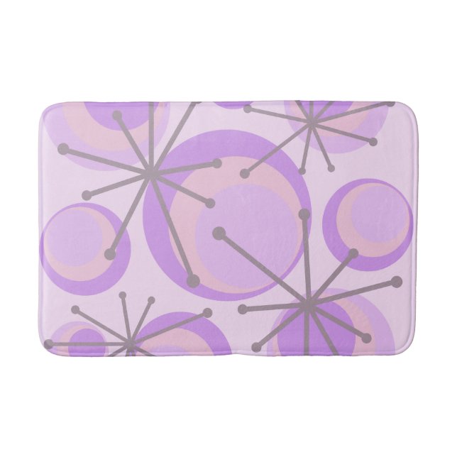 Mid Century Circles Starbursts Lavender Bath Mat (Front)