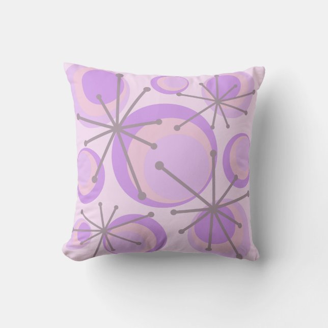 Mid Century Circles Starbursts Lavender Throw Pillow (Front)