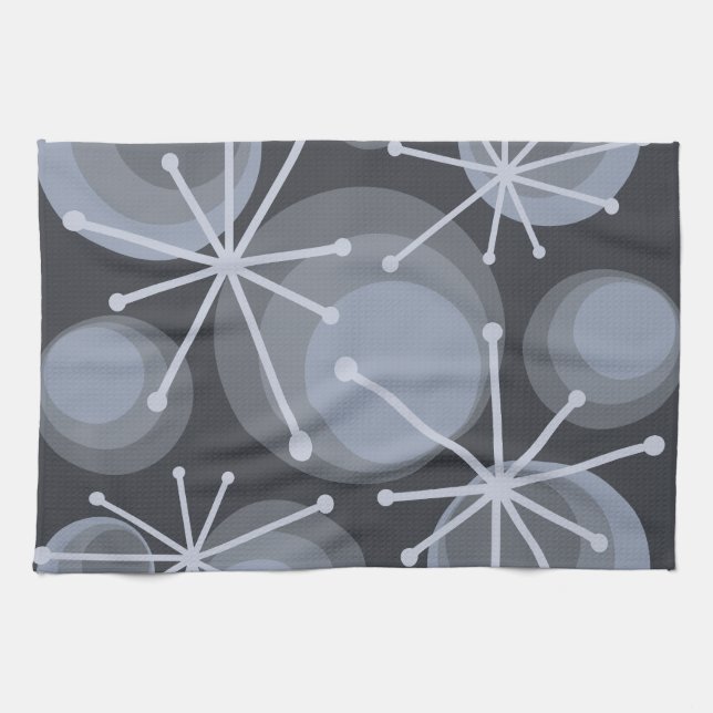 Mid Century Circles Starbursts Slate Kitchen Towel (Horizontal)