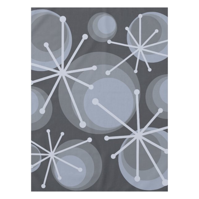 Mid Century Circles Starbursts Slate Tablecloth (Front)